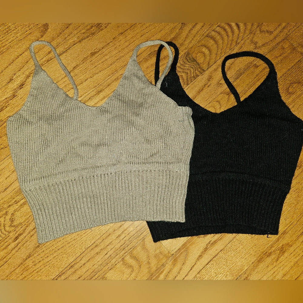 Black and Beige/rose Knit Crop Tank Tops